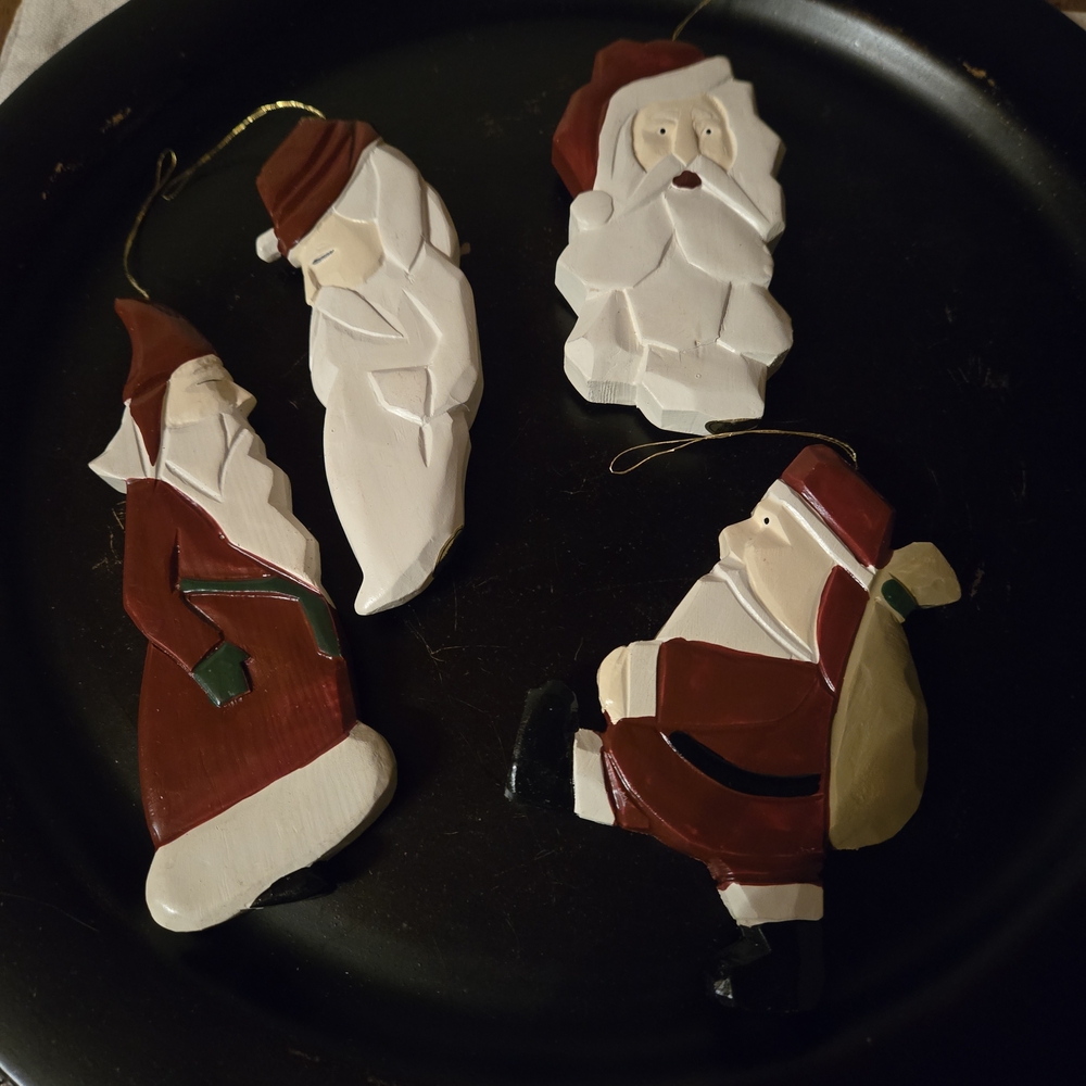 Handcrafted Santa Claus Ornaments Set - Red and White